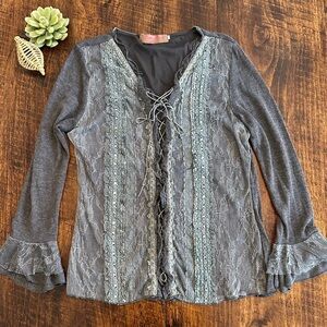 Pretty Angel | Y2K Fairycore Gray Crisscross Lace Up Top